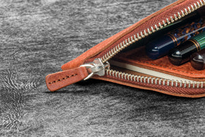 Leather Slip-N-Zip 4 Slots Zippered Pen Pouch - Pueblo Cognac