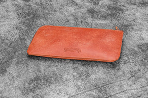 Leather Slip-N-Zip 4 Slots Zippered Pen Pouch - Pueblo Cognac