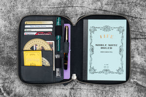 Leather Zippered B6 / B6 Slim Planner Folio - Crazy Horse Black