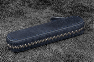 Leather Zippered Single Pen Case for Kaweco - Pocket Pen - C. H. Navy Blue