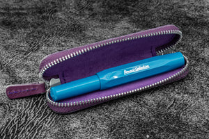 Leather Zippered Single Pen Case for Kaweco - Pocket Pen - Purple
