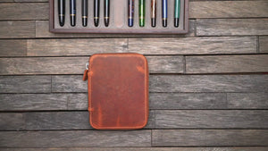 Leather Zippered 10 Slots Pen Case - Brown