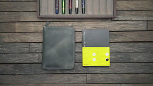 Leather Zippered 5 Slots Pen Case - Black