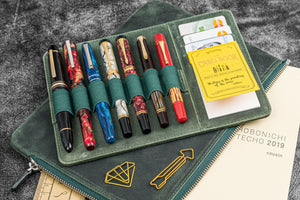 Leather Zippered Writer's Bank Bag - Pen Pouch - Crazy Horse Forest Green