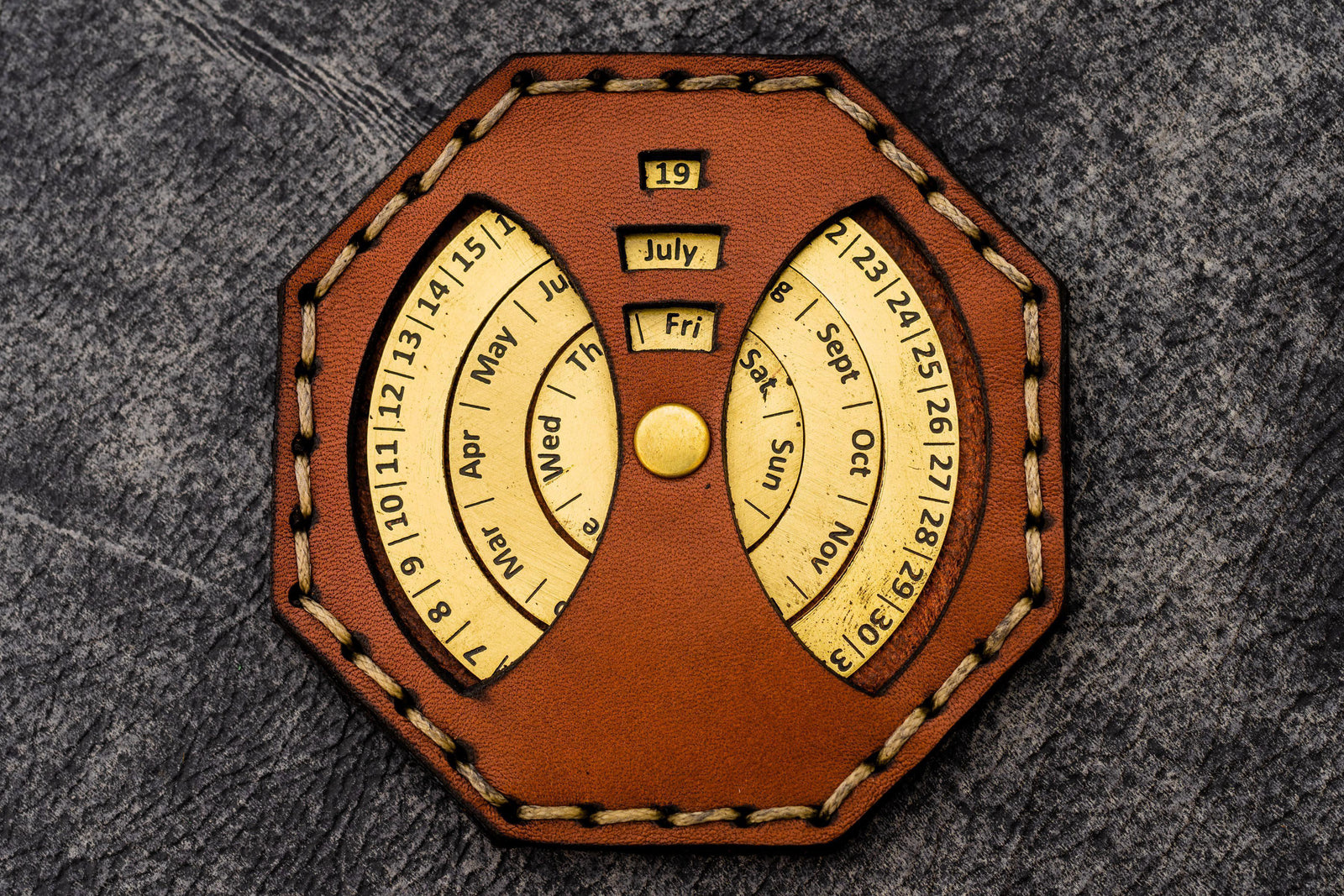 Leather and Brass Perpetual Calendar - Octagon
