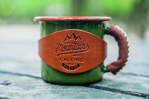 Enamel Mug with Leathered Handle - Green