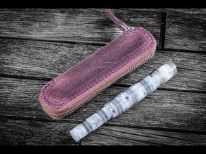Leather Zippered Single Pen Case for Kaweco - Pocket Pen - Crazy Horse Purple