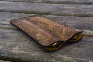 Leather Double Fountain Pen Case / Pen Sleeve - Crazy Horse Brown