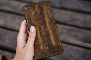 Leather Double Fountain Pen Case / Pen Sleeve - Crazy Horse Brown