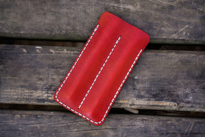 Leather Double Fountain Pen Case / Pen Sleeve - Red