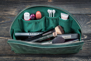 Leather Lunar Makeup / Toiletry Bag - Crazy Horse Forest Green