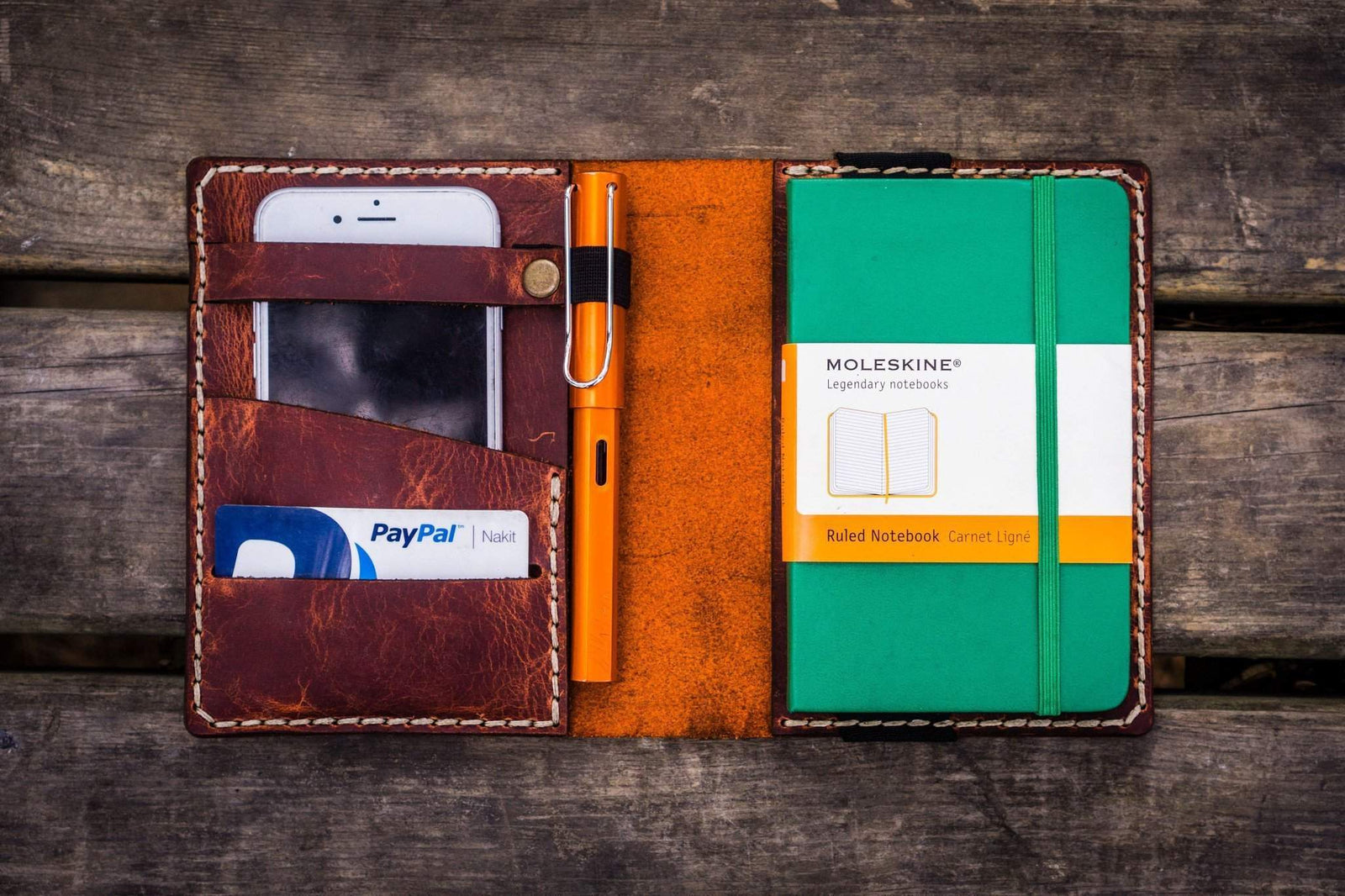 Leather Pocket Moleskine Journal Cover - Crazy Horse Orange