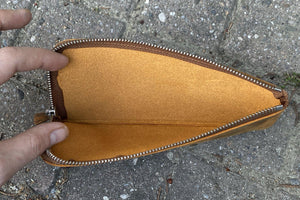 Leather Slip-N-Zip 4 Slots Zippered Pen Pouch - Crazy Horse Brown