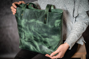 Leather Tote Bag - Crazy Horse Forest Green