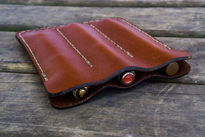 Leather Triple Fountain Pen Case / Pen Pouch - Brown