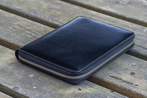 Leather Zippered 5 Slots Pen Case - Black