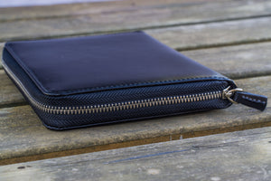 Leather Zippered 5 Slots Pen Case - Black