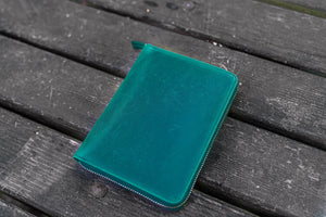 Leather Zippered 5 Slots Pen Case - Crazy Horse Forest Green