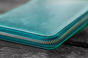 Leather Zippered 5 Slots Pen Case - Crazy Horse Forest Green