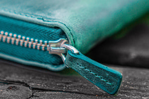 Leather Zippered 5 Slots Pen Case - Crazy Horse Forest Green