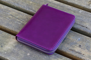 Leather Zippered 5 Slots Pen Case - Purple