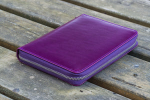 Leather Zippered 5 Slots Pen Case - Purple