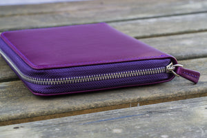 Leather Zippered 5 Slots Pen Case - Purple