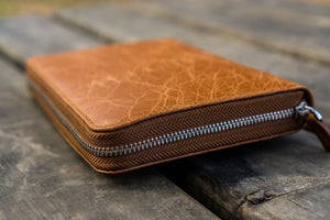 Leather Zippered 5 Slots Pen Case - Rustic Brown