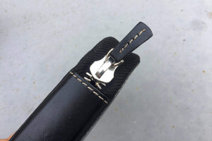 Leather Zippered 6 Slots Pen Case - Black