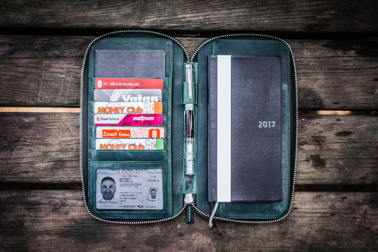 Leather Zippered Hobonichi Weeks Cover - Crazy Horse Forest Green
