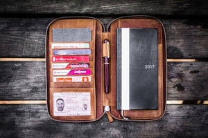 Leather Zippered Hobonichi Weeks Mega Cover - Crazy Horse Brown