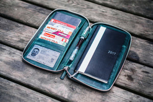 Leather Zippered Hobonichi Weeks Mega Cover - Crazy Horse Forest Green