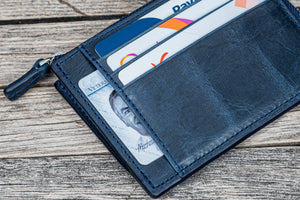 Leather Zippered Mega Mini Wallet - Crazy Horse Navy Blue