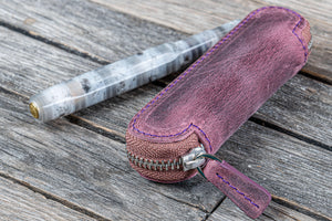 Leather Zippered Single Pen Case for Kaweco - Pocket Pen - Crazy Horse Purple