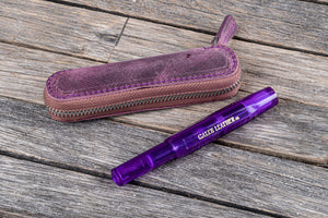 Leather Zippered Single Pen Case for Kaweco - Pocket Pen - Crazy Horse Purple