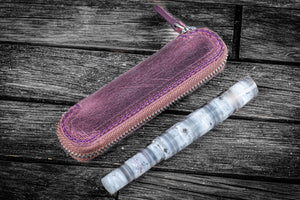 Leather Zippered Single Pen Case for Kaweco - Pocket Pen - Crazy Horse Purple