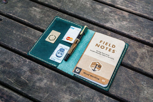 No.33 Personalized Leather Field Notes Cover - Crazy Horse Forest Green