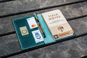 No.33 Personalized Leather Field Notes Cover - Crazy Horse Forest Green
