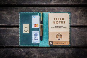 No.33 Personalized Leather Field Notes Cover - Crazy Horse Forest Green