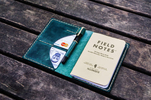 No.44 Personalized Leather Field Notes Cover - Crazy Horse Forest Green