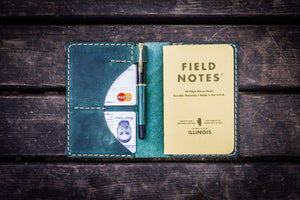 No.44 Personalized Leather Field Notes Cover - Crazy Horse Forest Green
