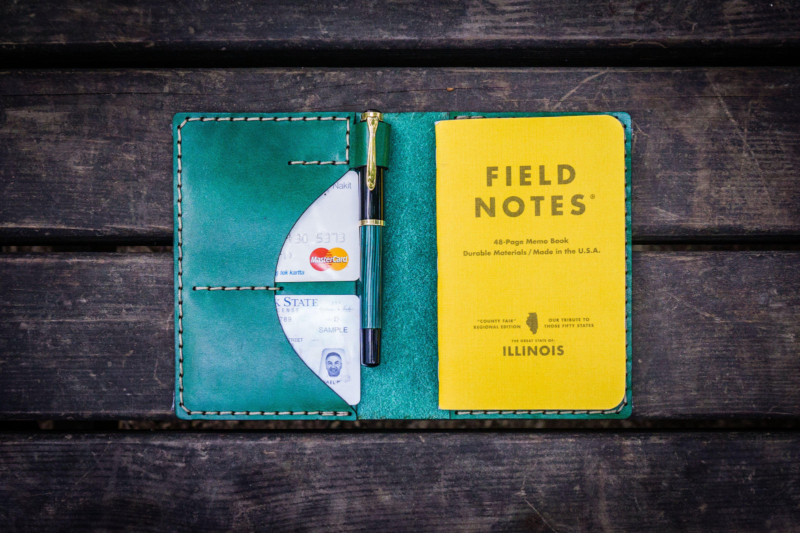 No.44 Personalized Leather Field Notes Cover - Green