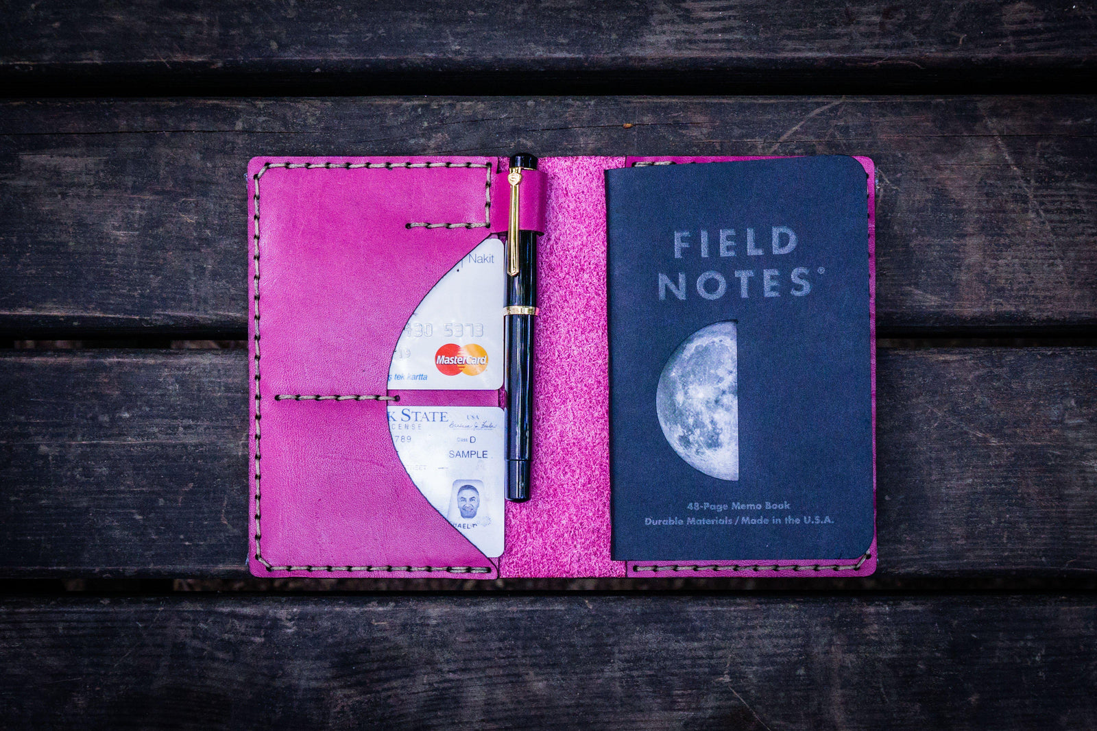 No.44 Personalized Leather Field Notes Cover - Pink
