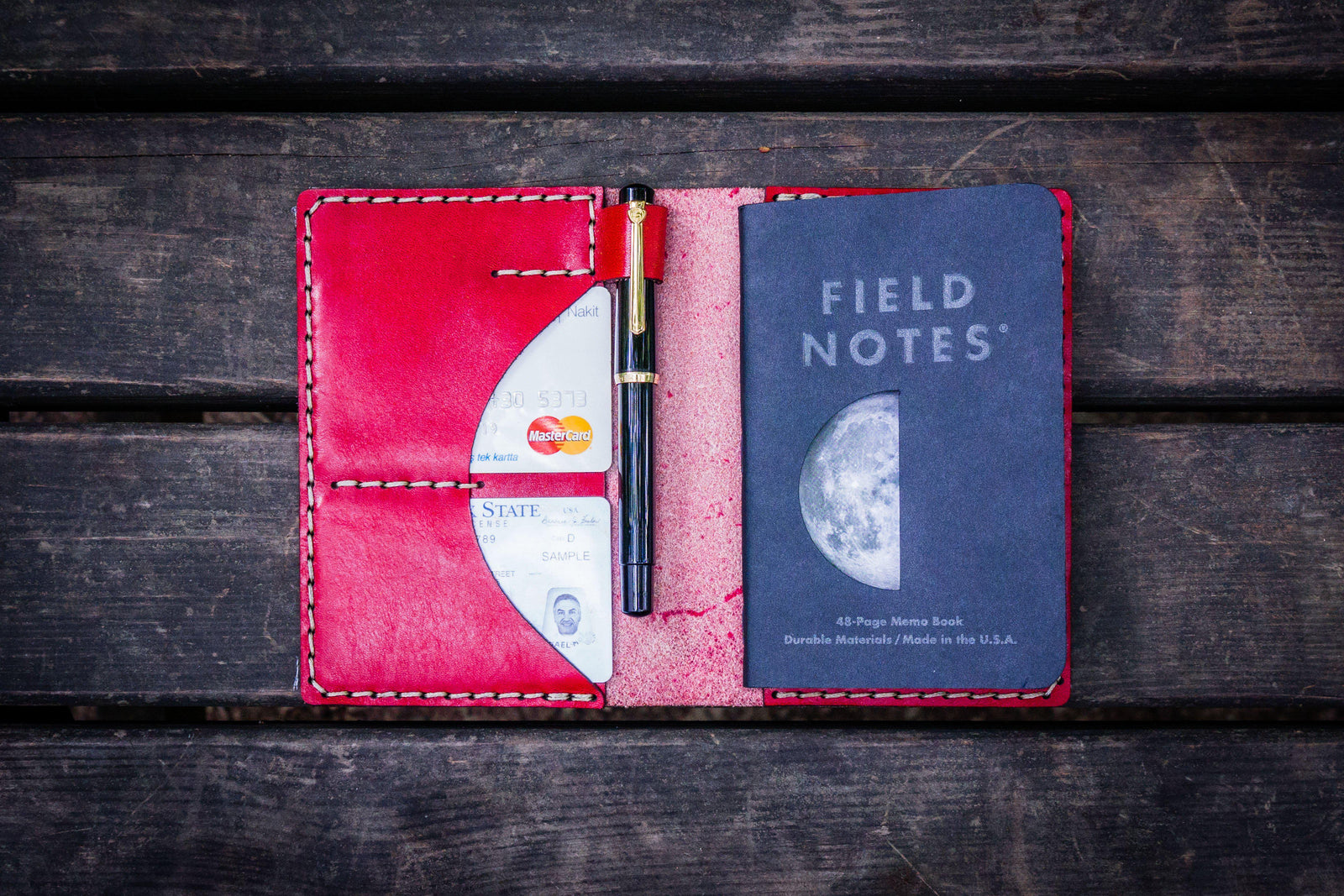 No.44 Personalized Leather Field Notes Cover - Red-2