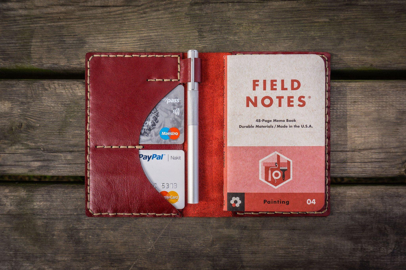 No.44 Personalized Leather Field Notes Cover - Red