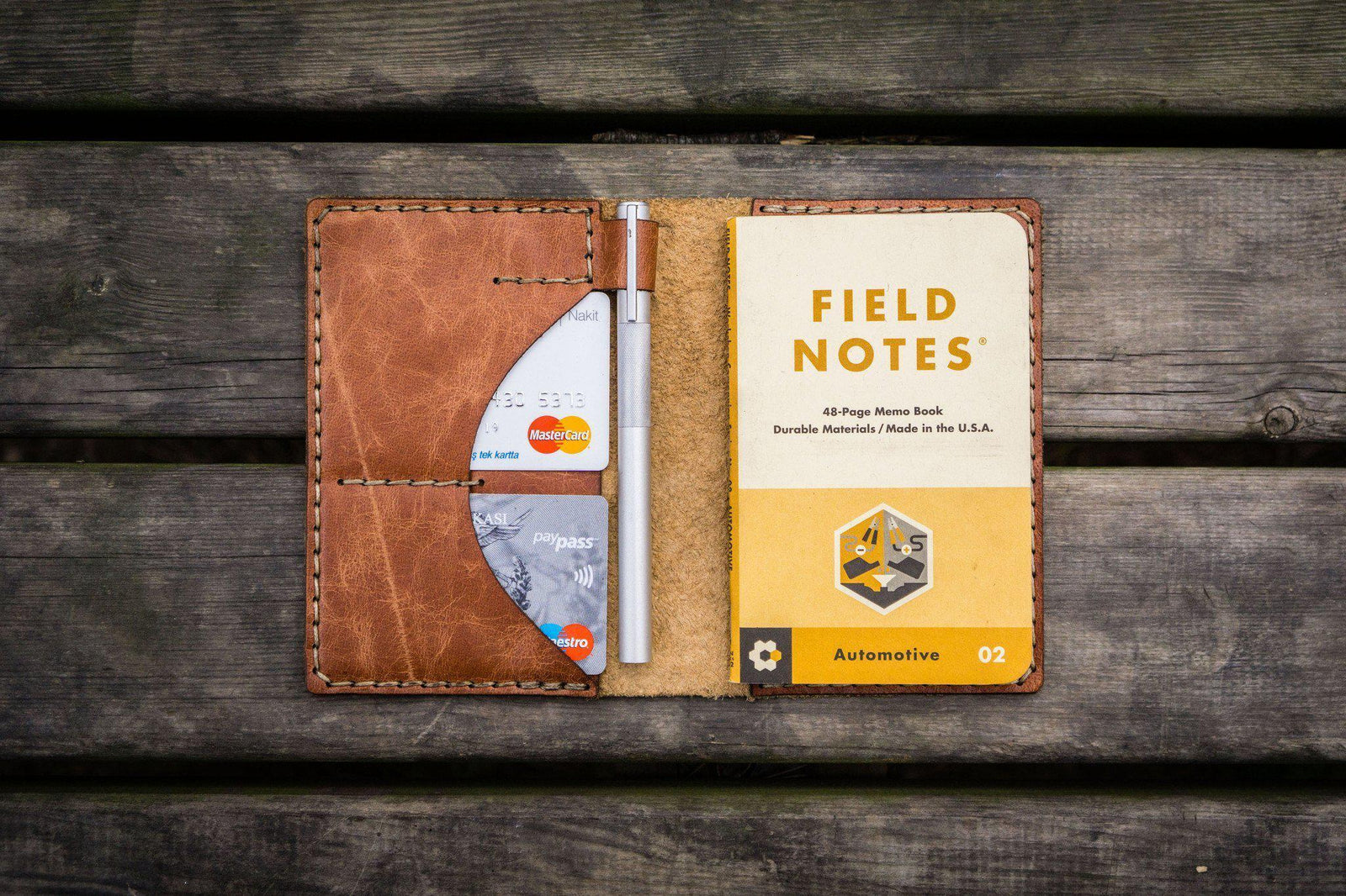 No.44 Personalized Leather Field Notes Cover - Rustic Brown