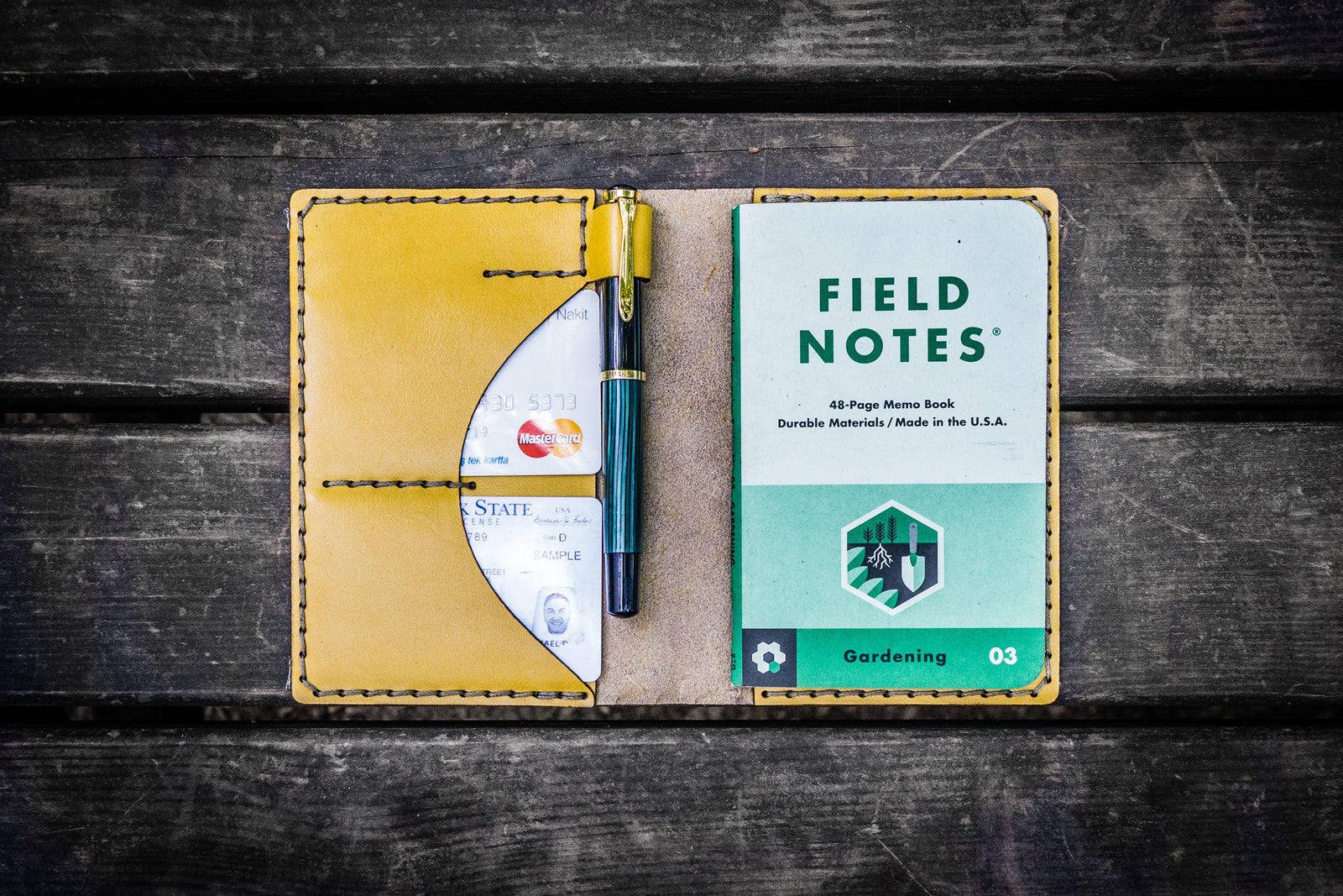 No.44 Personalized Leather Field Notes Cover - Yellow