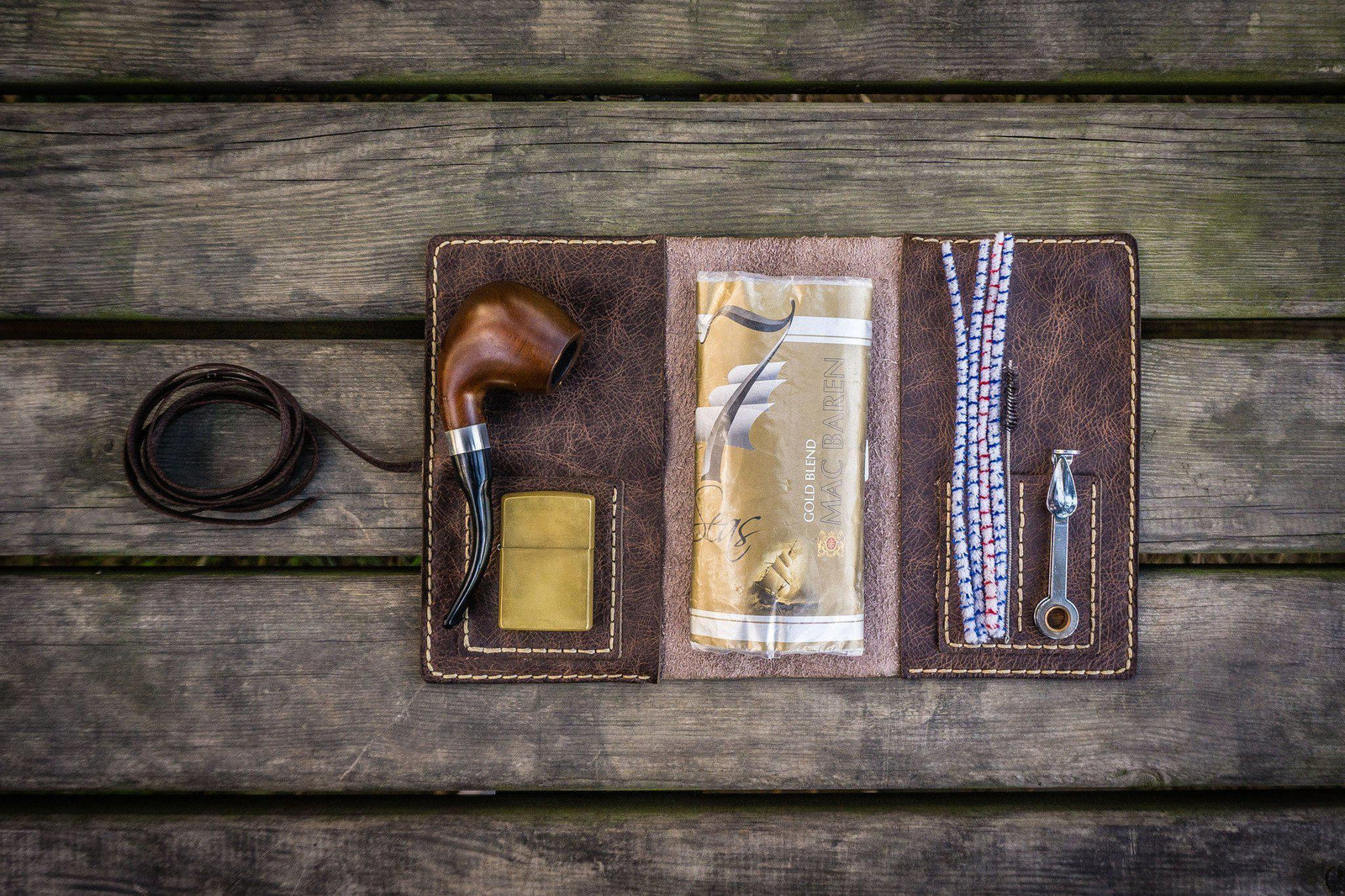 Personalized Leather Pipe Pouch/Pipe Roll - Rustic Dark Brown