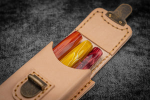 The Old School - Leather Molded Pen Case for 3 Pocket Pens - Undyed Leather