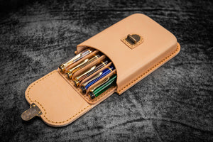The Old School - Leather Molded Pen Case for 5 Pens - Undyed Leather